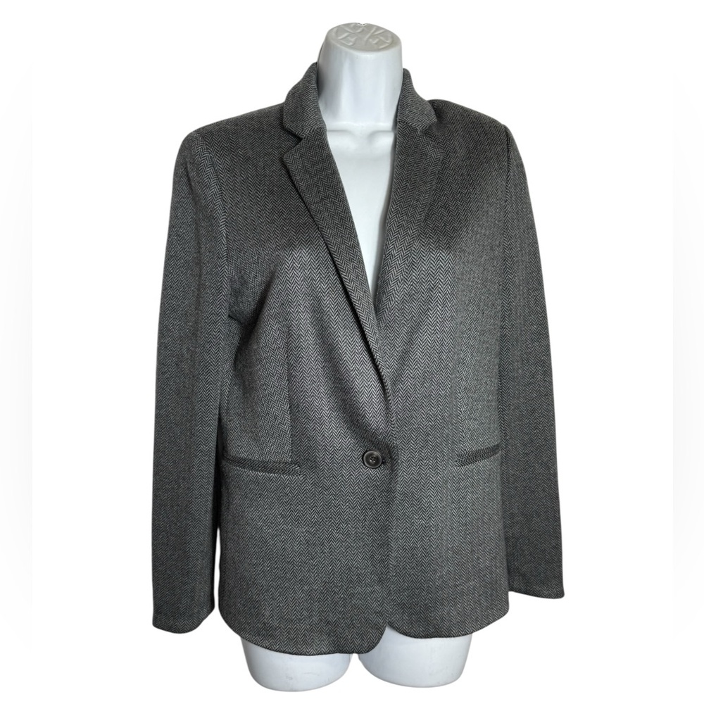 MANGO Blazer Size Medium Women's Gray Herringbone Jacket PERFECT 🩶